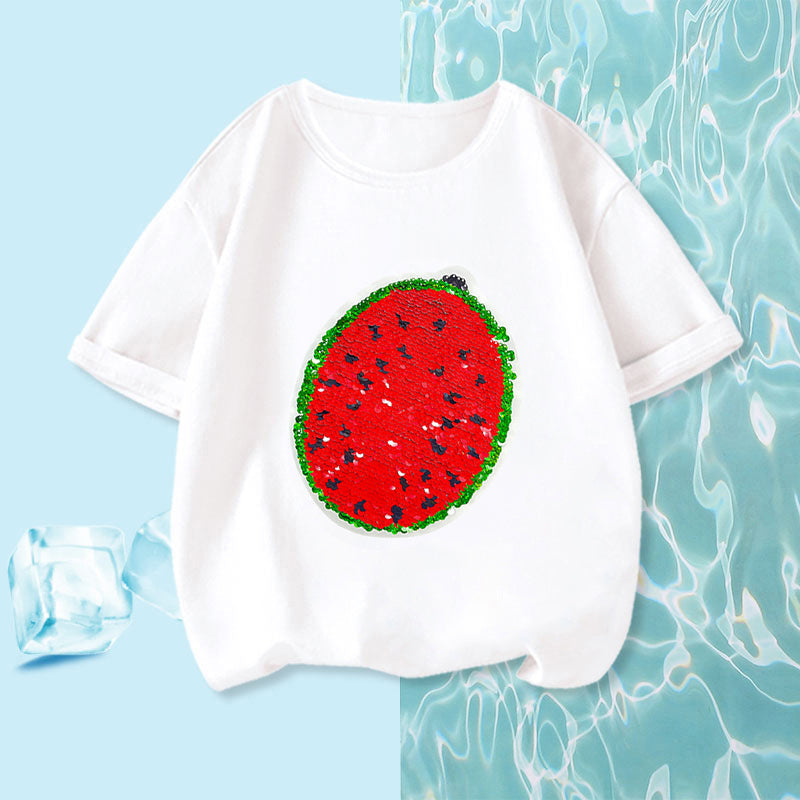 2022 New Watermelon Changing Sequins T-shirt For Summer