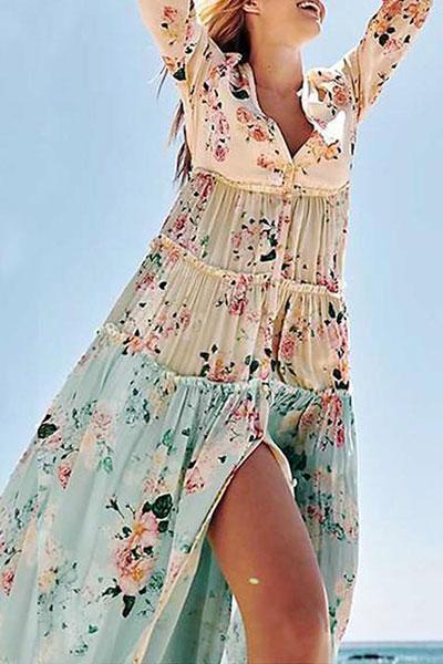 Best Bohemian Splicing Floral High-Waist Maxi Dresses