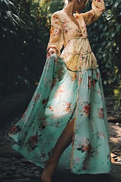 Best Bohemian Splicing Floral High-Waist Maxi Dresses