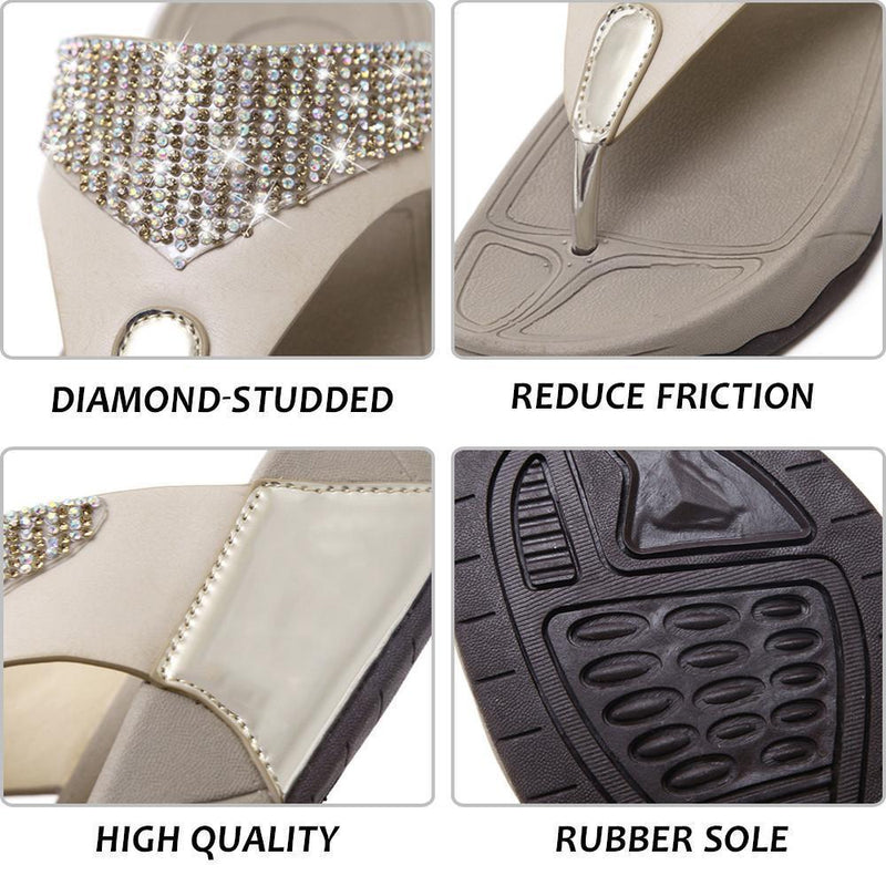 Diamond-Studded Medium Heel Flip Flops