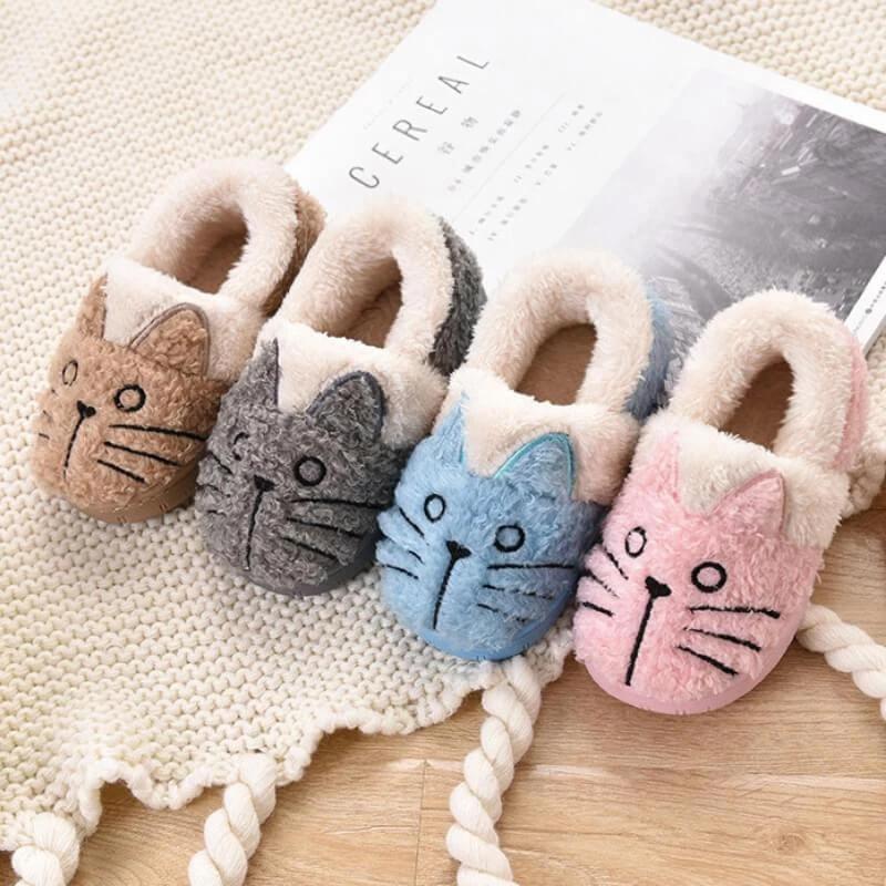 Cute Fluffy Cat Plush Slippers for Kids