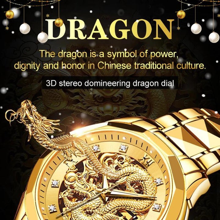 Fashionable Embossed Golden Dragon Watch