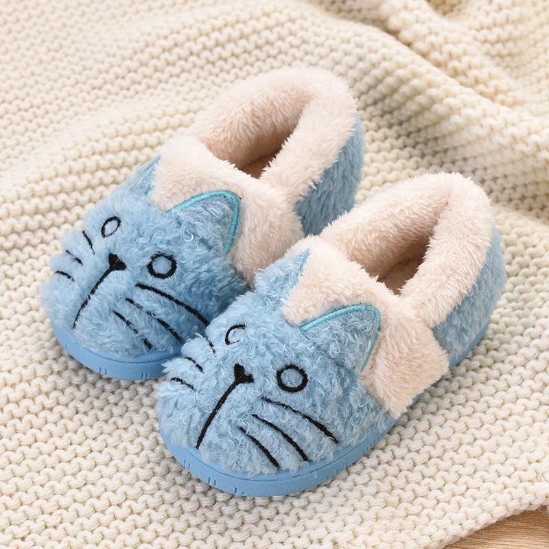 Cute Fluffy Cat Plush Slippers for Kids