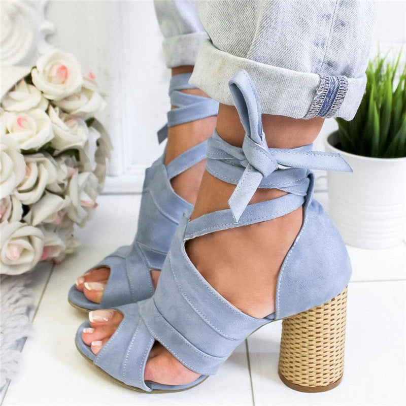 Casual Solid Color Lace Up High Heel Sandals