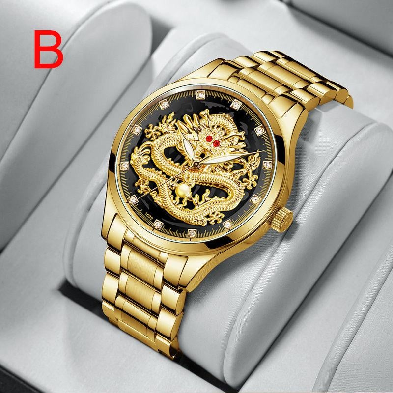 Fashionable Embossed Golden Dragon Watch